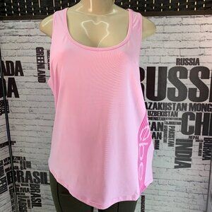 Bebe L Pink Logo Down Side Scoop Neck Tank Top